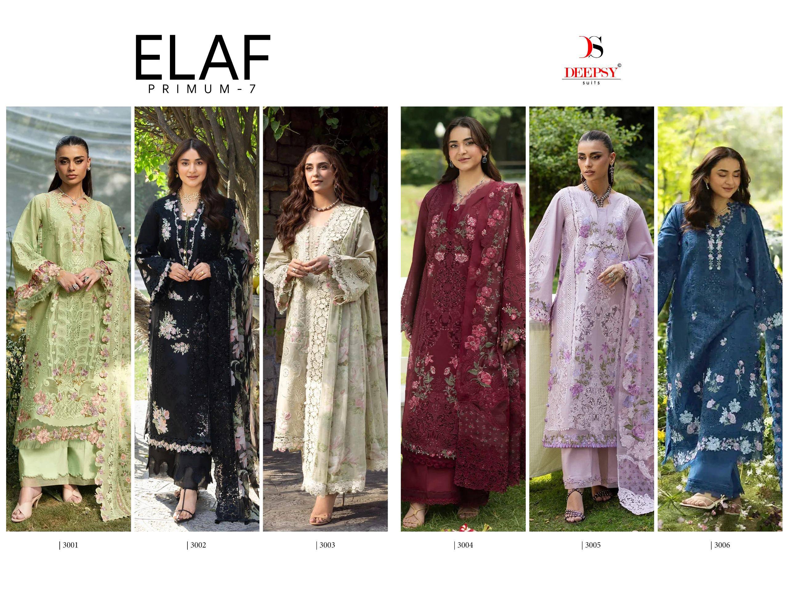 ELAF  Premium-7 Luxury Lawn by  DEEPSY SUITS  3001 to 3006 series Indian Pakistani ethnic wear Pure viscose At Wholesale Price